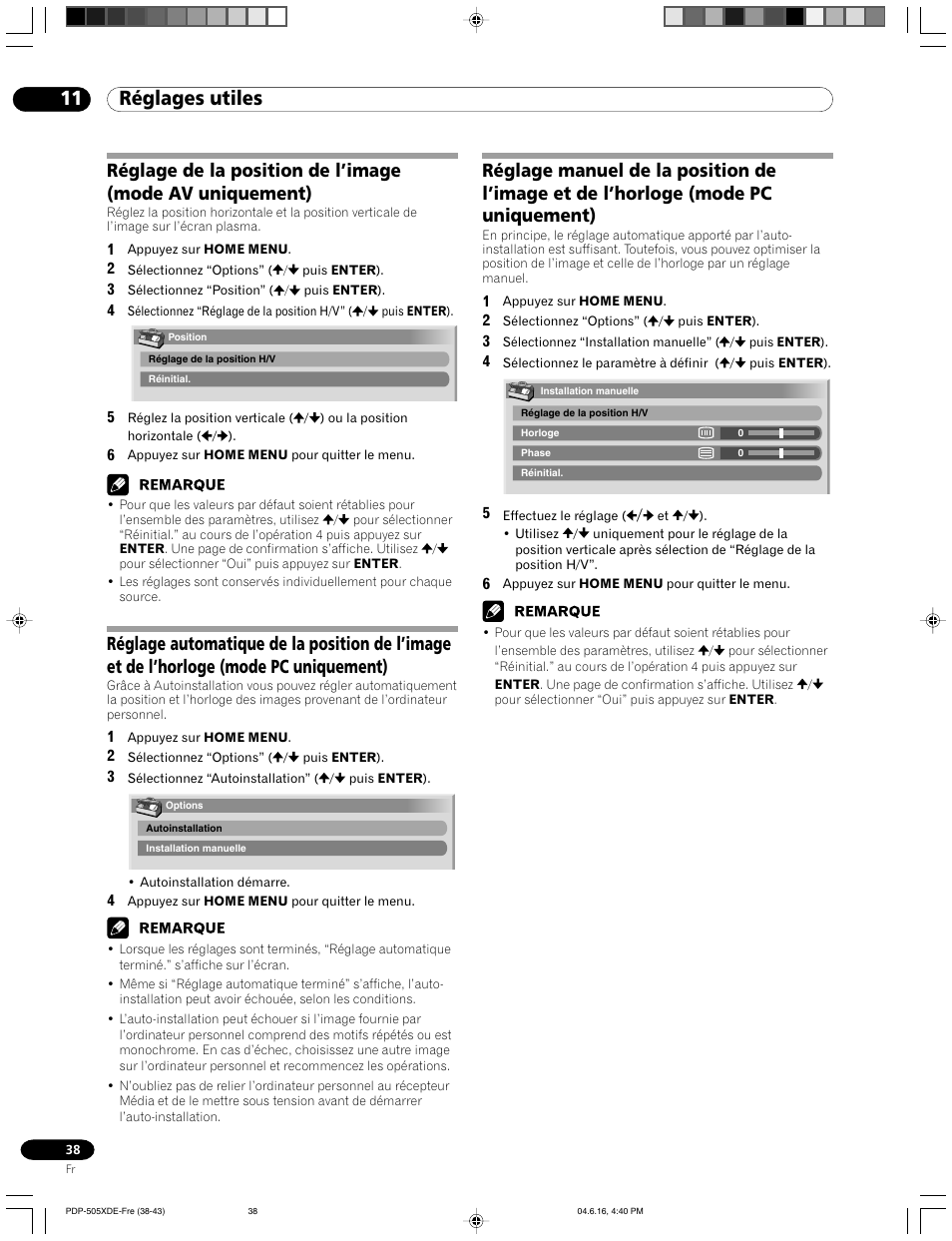 11 réglages utiles | Pioneer PDP-505HDE User Manual | Page 96 / 176