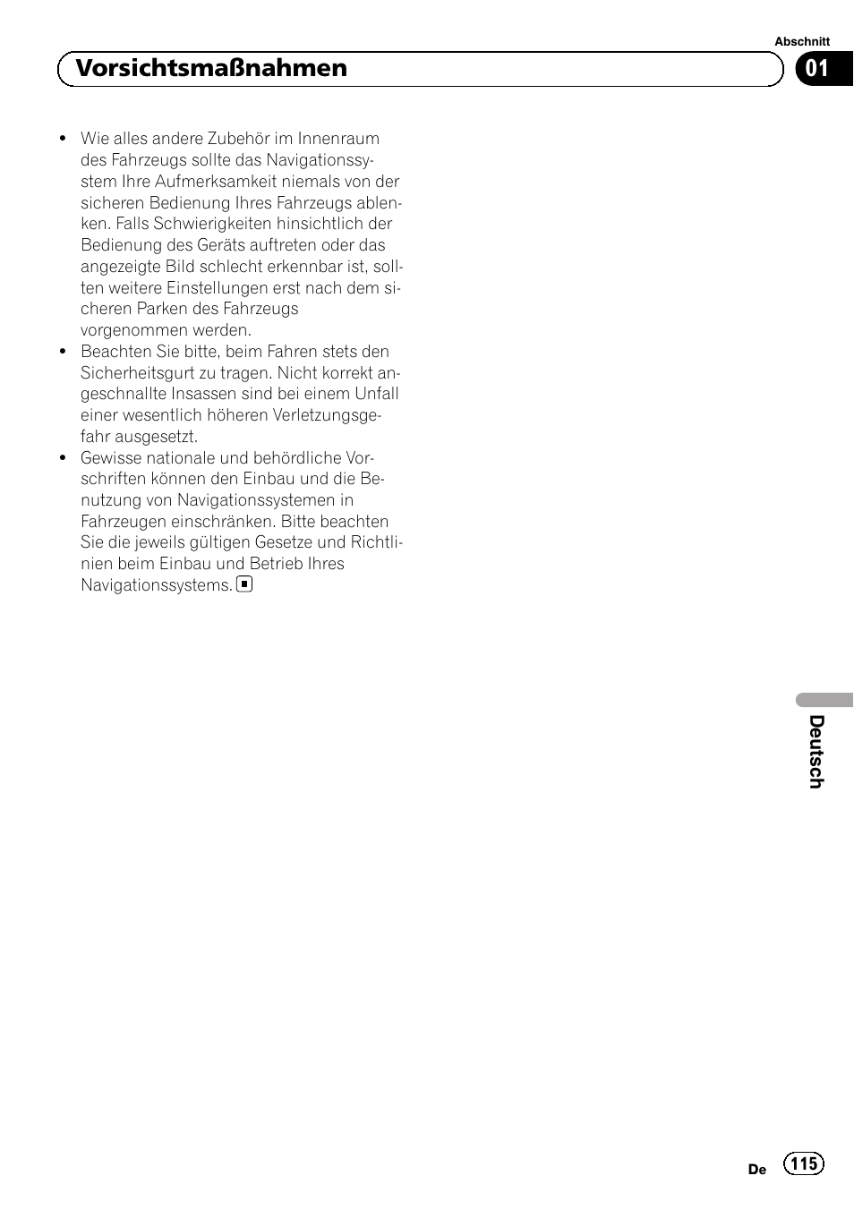 01 vorsichtsmaßnahmen | Pioneer AVIC-F40BT User Manual | Page 115 / 172