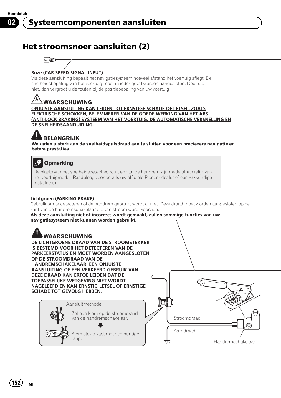 Het stroomsnoer aansluiten (2), 02 systeemcomponenten aansluiten | Pioneer AVIC-F40BT User Manual | Page 152 / 172