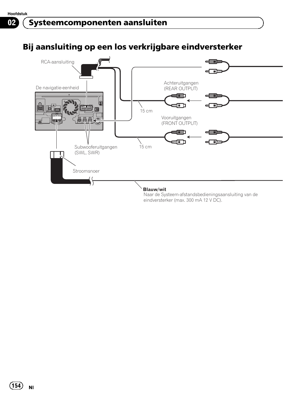 Bij aansluiting op een los verkrijgbare, Eindversterker, 02 systeemcomponenten aansluiten | Pioneer AVIC-F40BT User Manual | Page 154 / 172