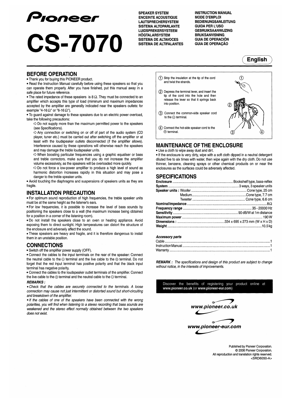 Pioneer CS-7070 User Manual | 8 pages