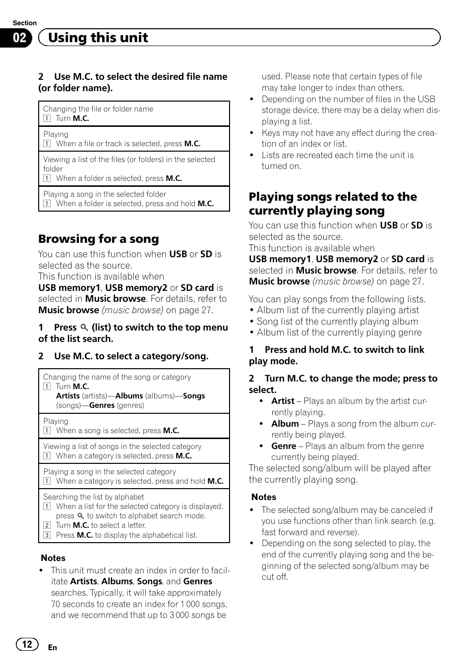 02 using this unit, Browsing for a song | Pioneer DEH-X9500BT User Manual | Page 12 / 40