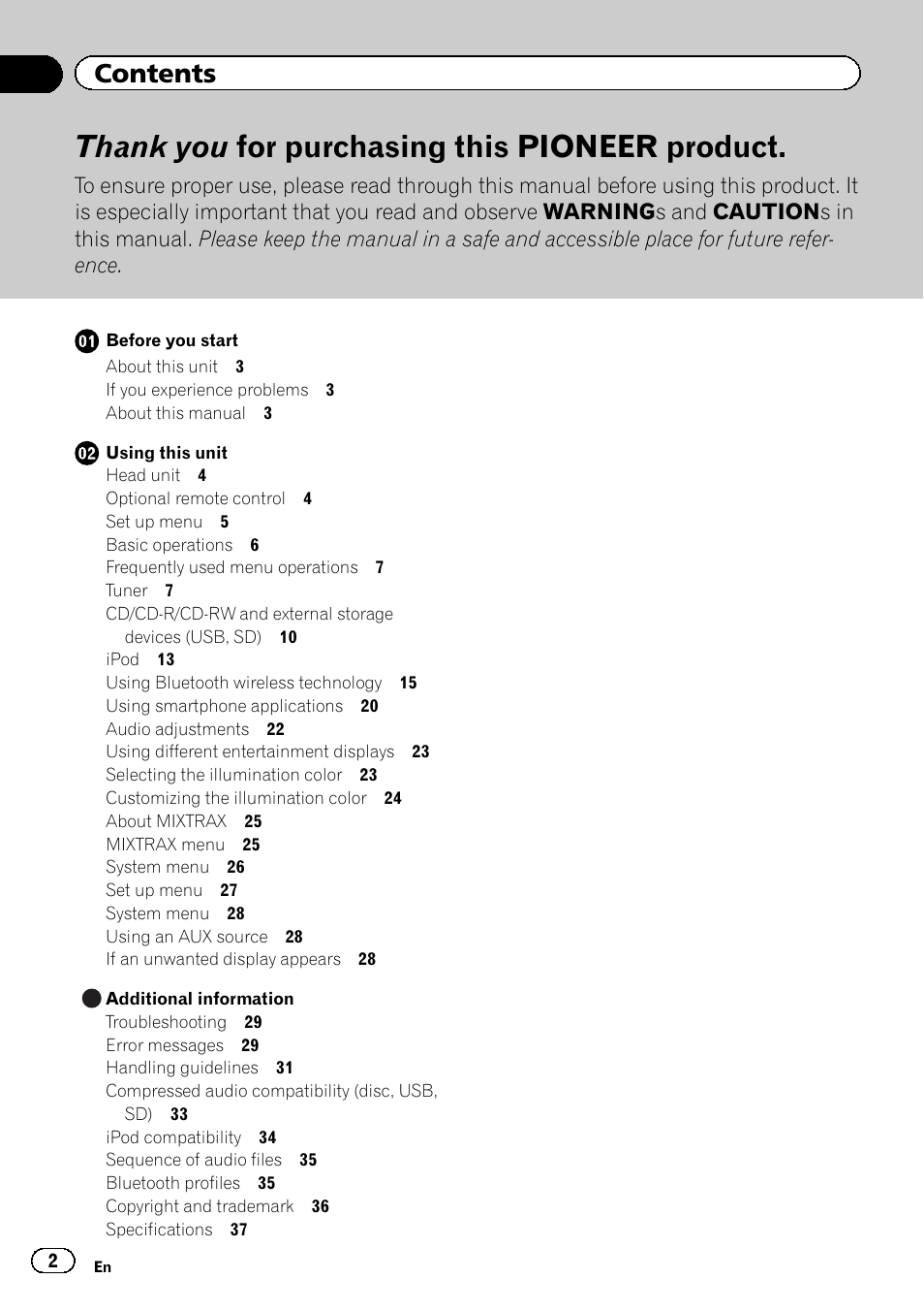 Pioneer DEH-X9500BT User Manual | Page 2 / 40