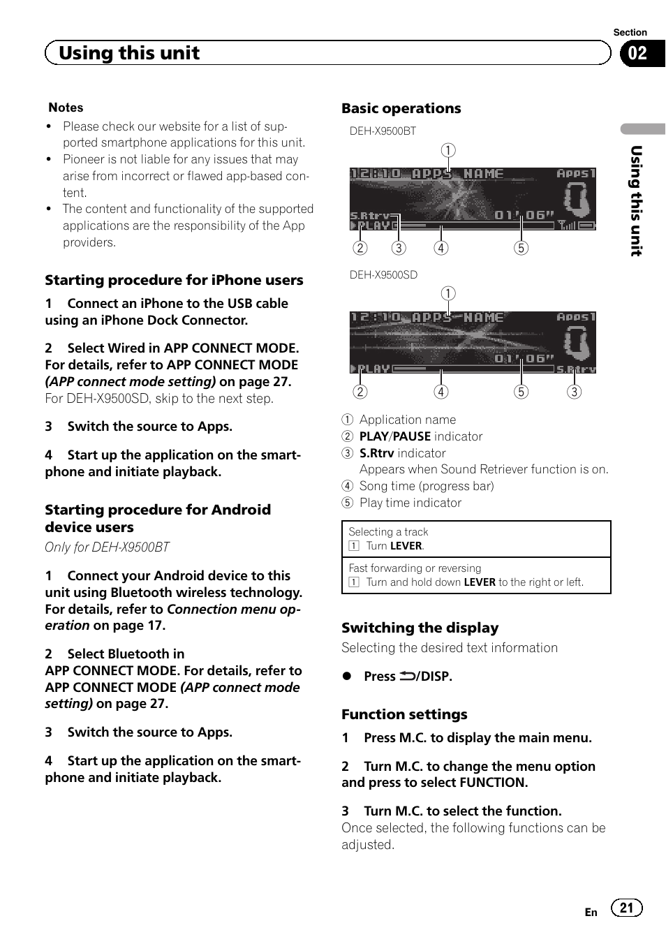 Using this unit | Pioneer DEH-X9500BT User Manual | Page 21 / 40