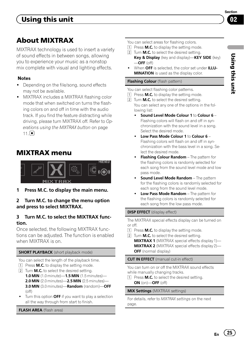 About mixtrax, Mixtrax menu, About | Using this unit | Pioneer DEH-X9500BT User Manual | Page 25 / 40