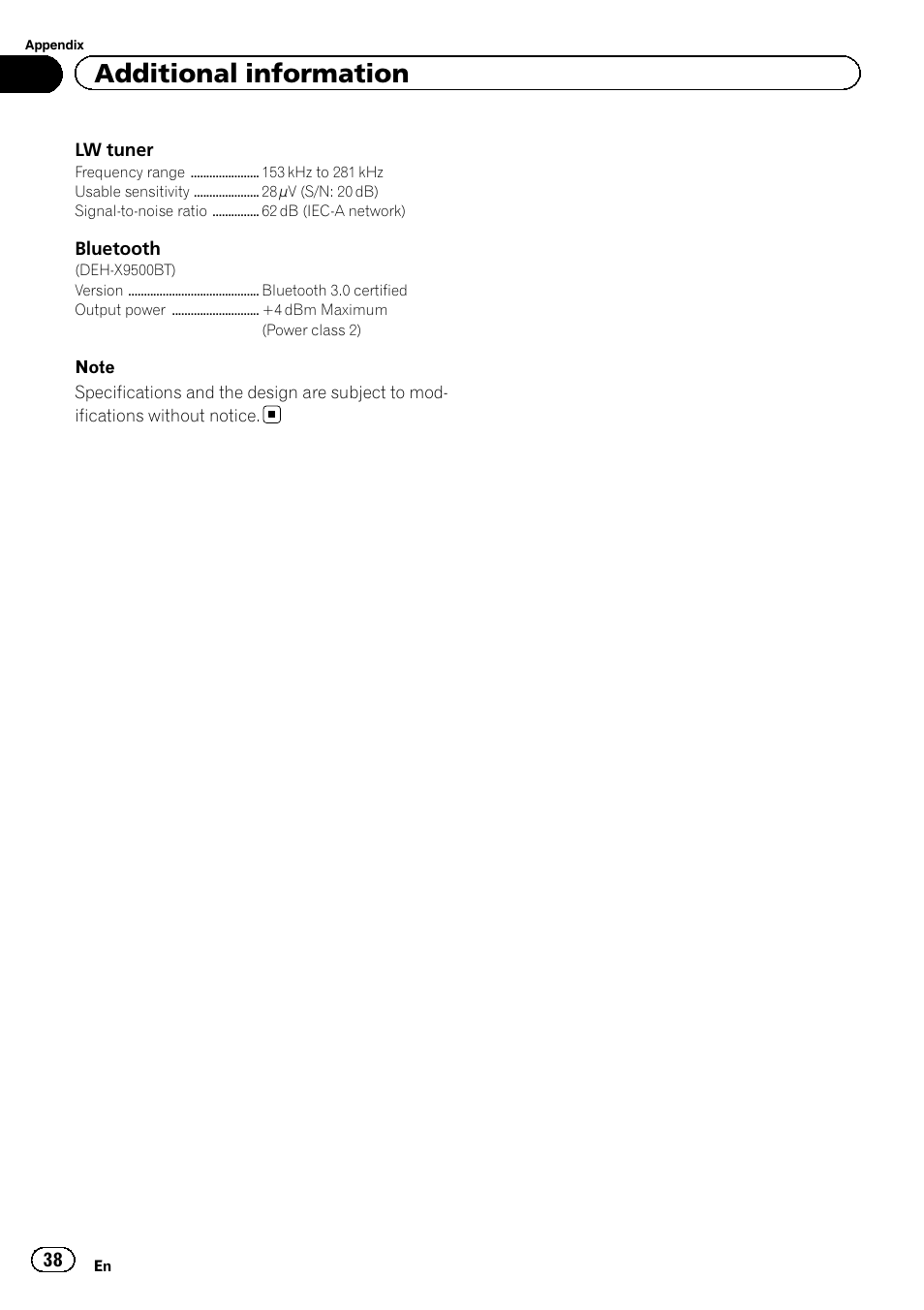 Additional information | Pioneer DEH-X9500BT User Manual | Page 38 / 40