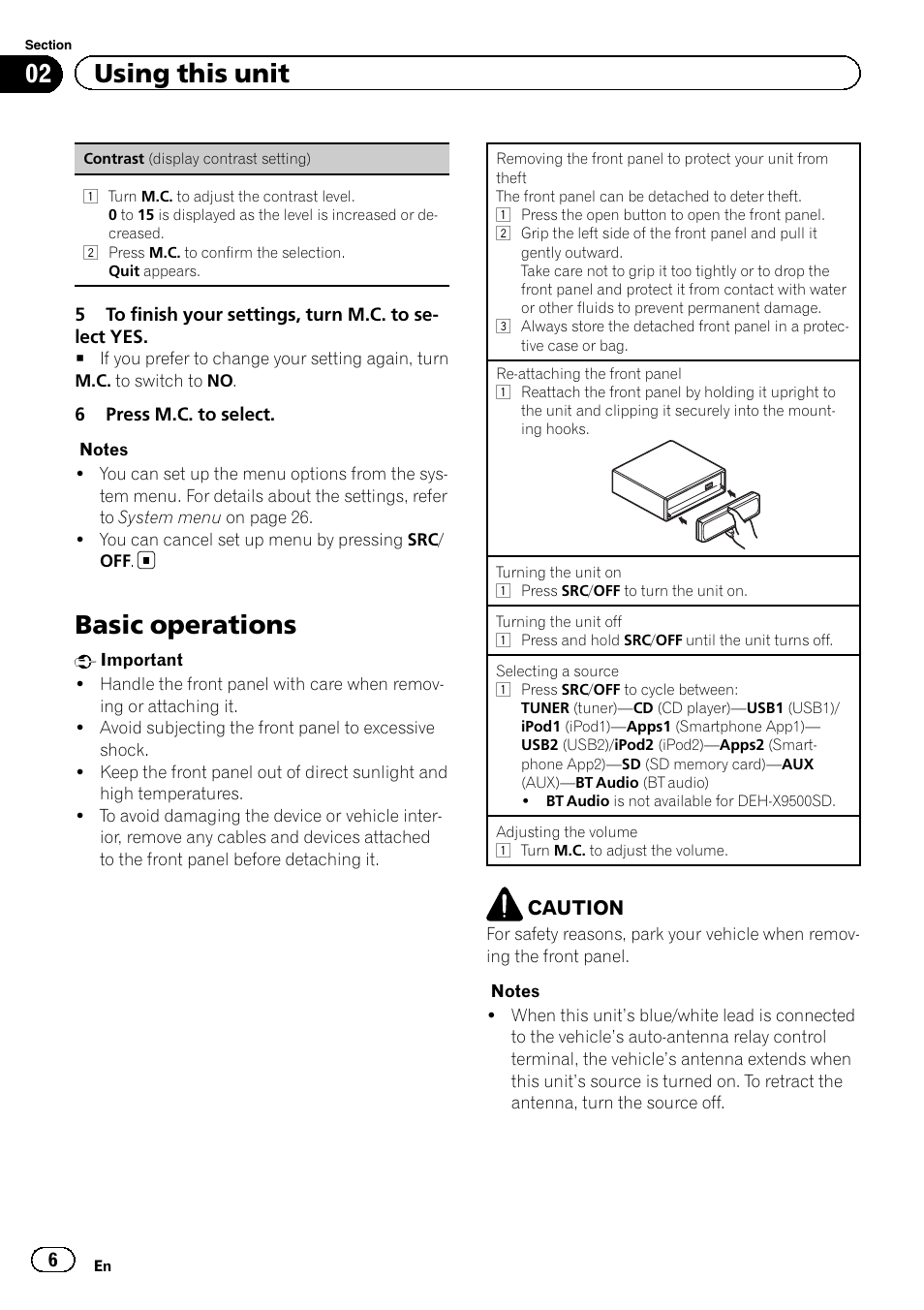 Basic operations, 02 using this unit | Pioneer DEH-X9500BT User Manual | Page 6 / 40