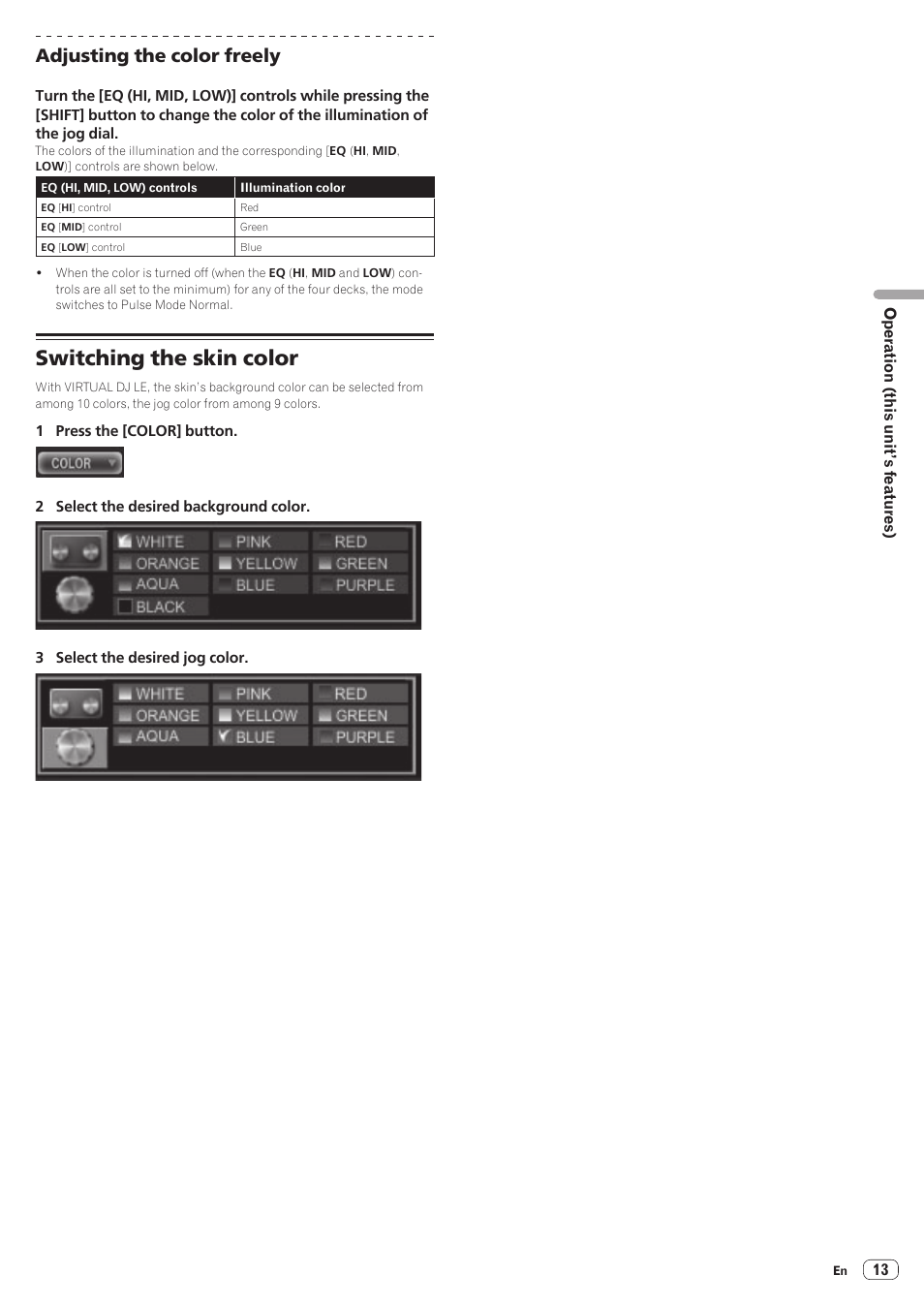 Switching the skin color, Adjusting the color freely | Pioneer DDJ-WeGO-W User Manual | Page 13 / 20