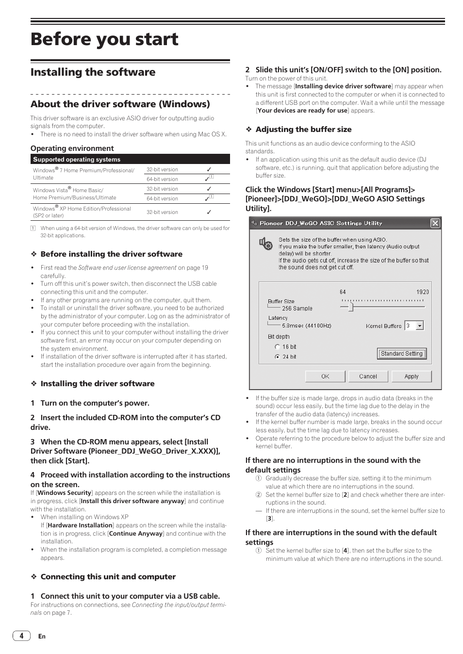 Before you start, Installing the software, About the driver software (windows) | Pioneer DDJ-WeGO-W User Manual | Page 4 / 20