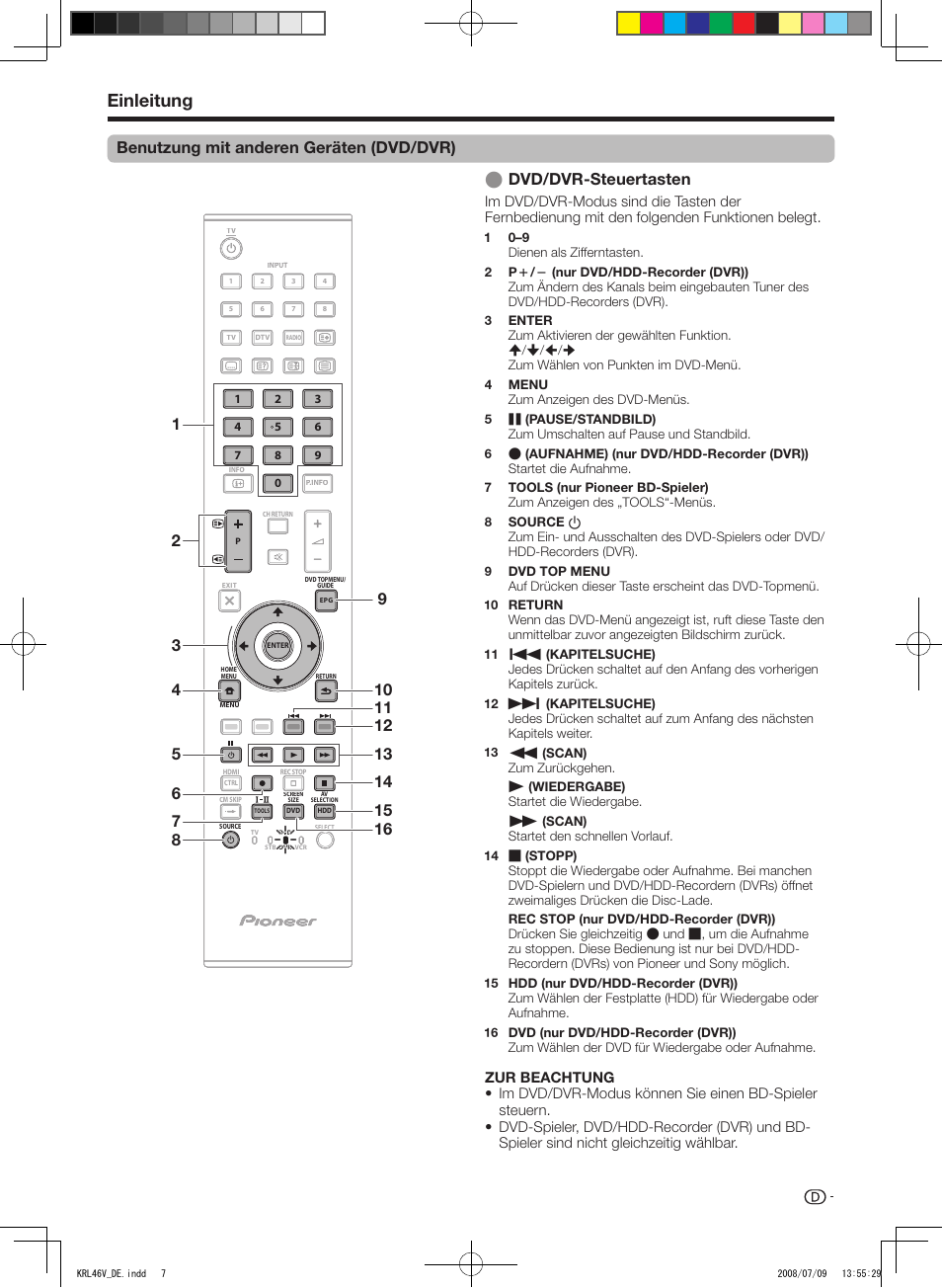 Einleitung, Benutzung.mit.anderen.geräten.(dvd/dvr) | Pioneer KRL-46V User Manual | Page 105 / 338