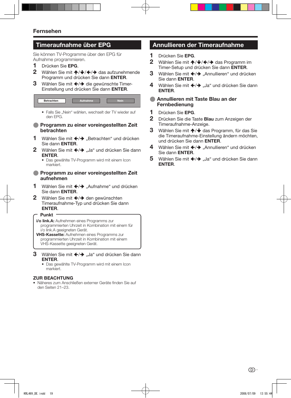 Timeraufnahme über epg, Annullieren der timeraufnahme, Timeraufnahme.über.epg | Annullieren.der.timeraufnahme | Pioneer KRL-46V User Manual | Page 117 / 338