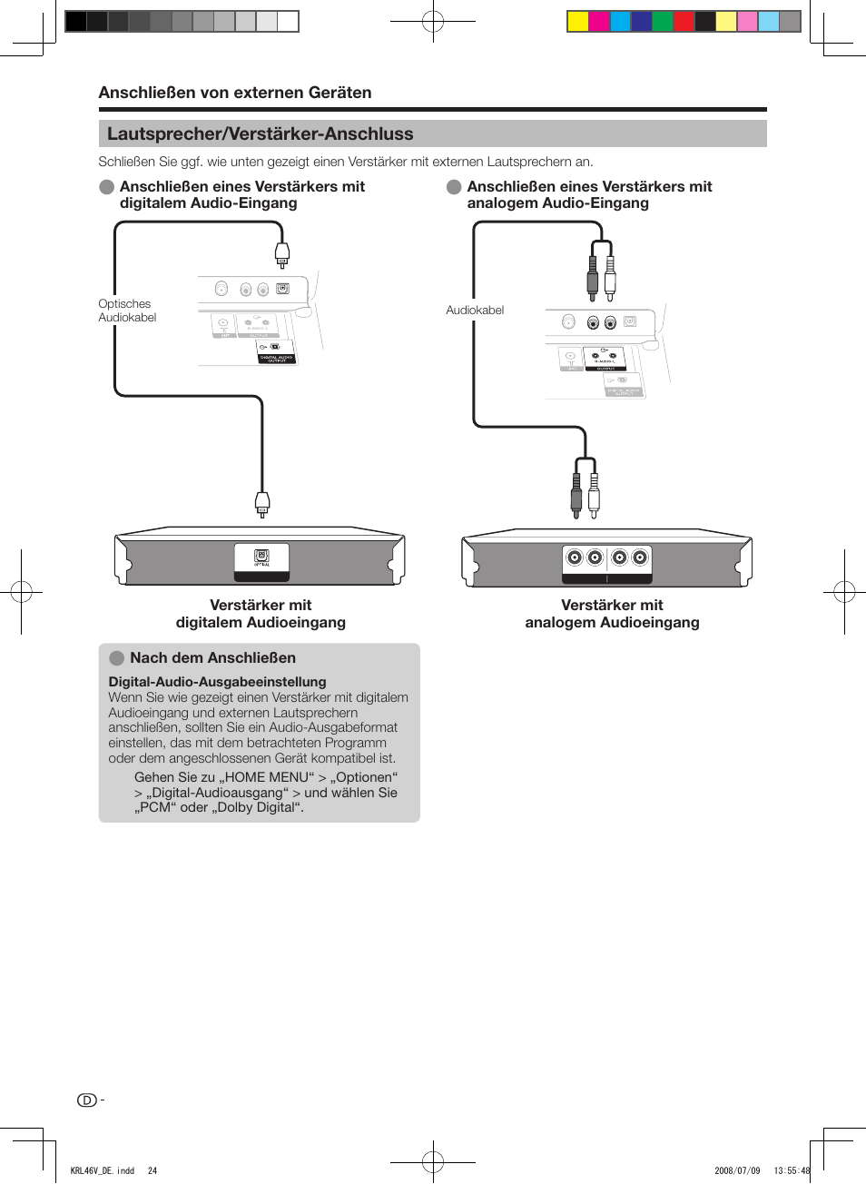 Lautsprecher/verstärker-anschluss, Anschließen.von.externen.geräten | Pioneer KRL-46V User Manual | Page 122 / 338
