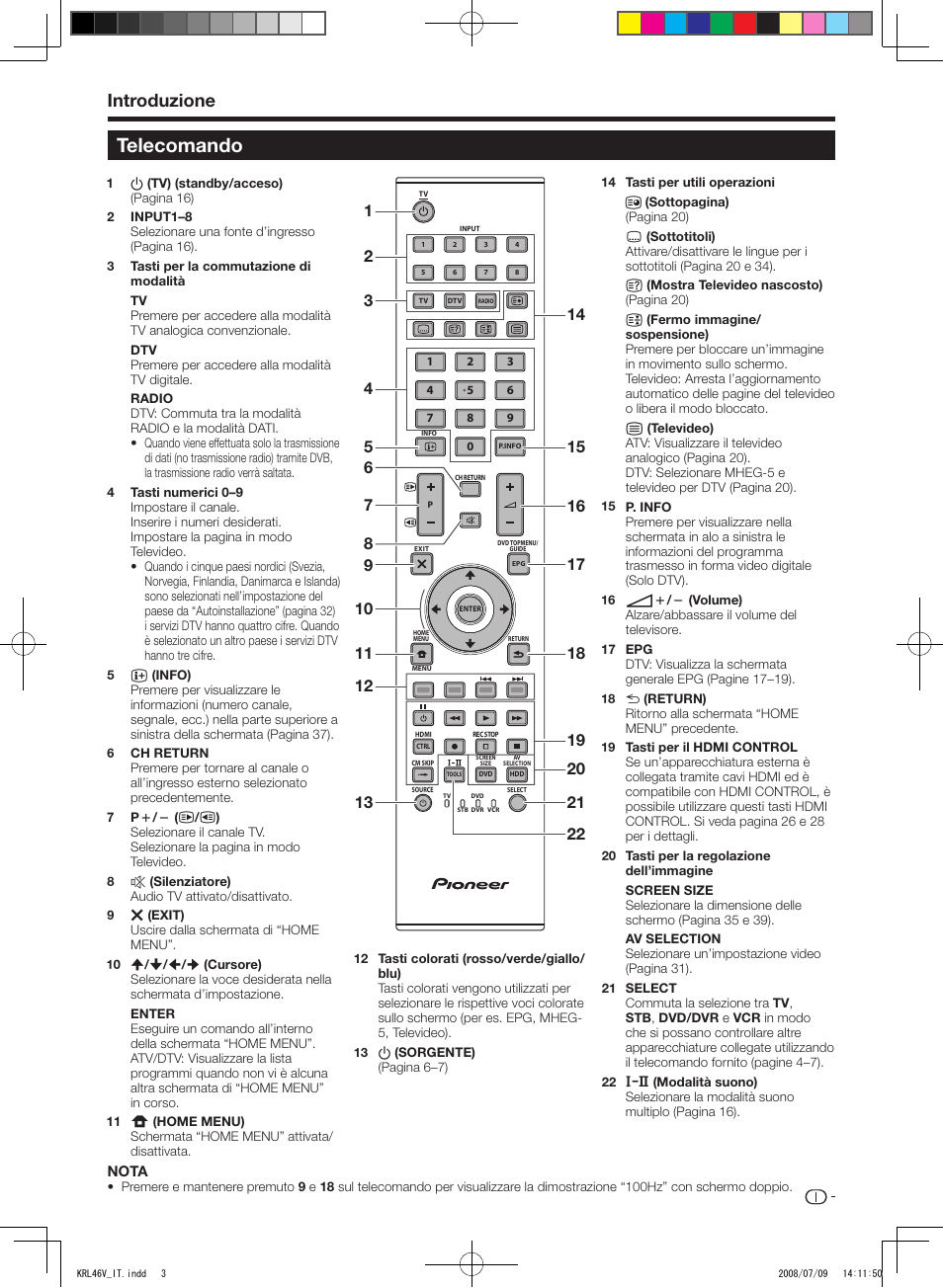 Telecomando, Introduzione | Pioneer KRL-46V User Manual | Page 149 / 338