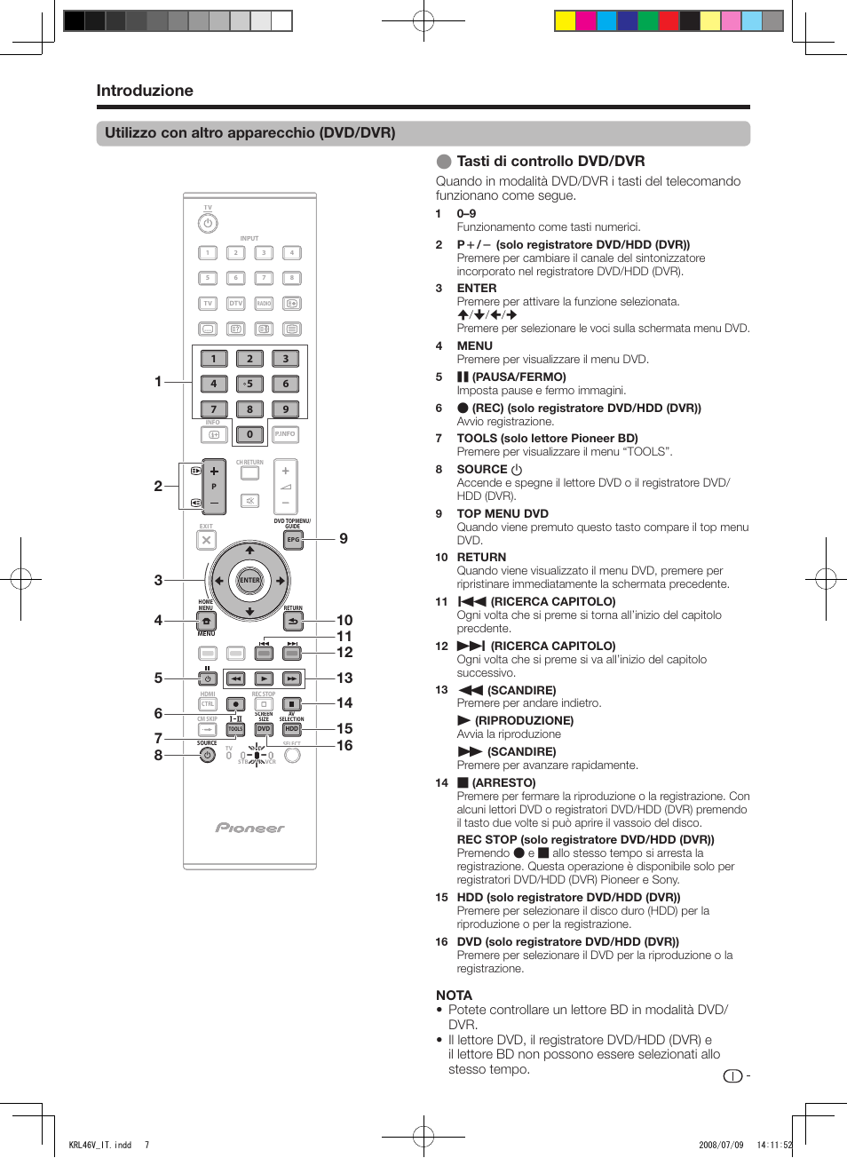 Introduzione, Utilizzo con altro apparecchio (dvd/dvr) | Pioneer KRL-46V User Manual | Page 153 / 338