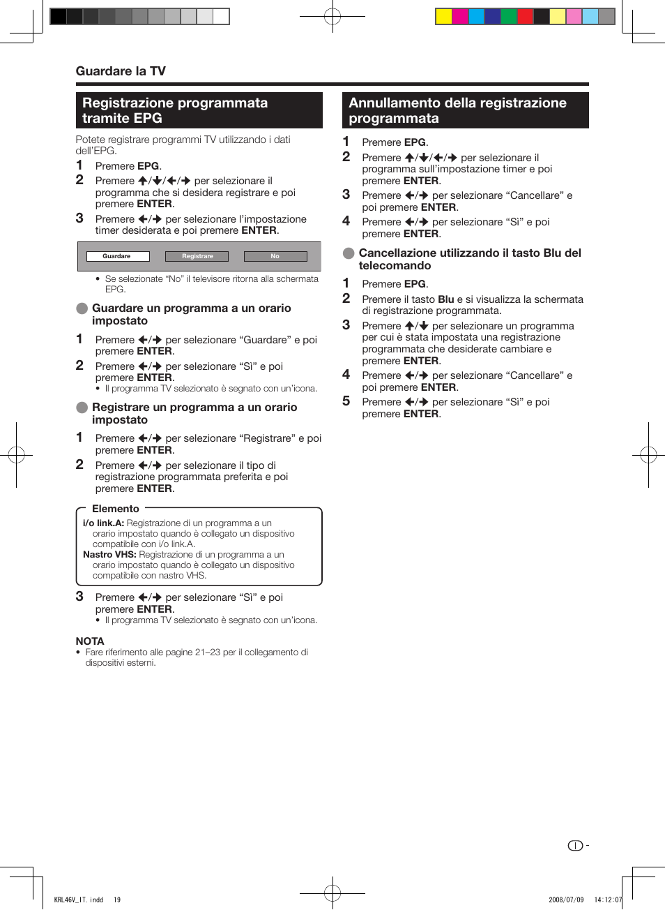 Registrazione programmata tramite epg, Annullamento della registrazione programmata | Pioneer KRL-46V User Manual | Page 165 / 338