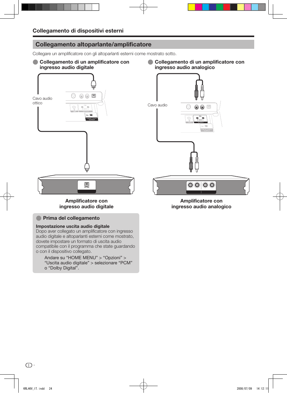 Collegamento altoparlante/amplificatore, Collegamento di dispositivi esterni | Pioneer KRL-46V User Manual | Page 170 / 338