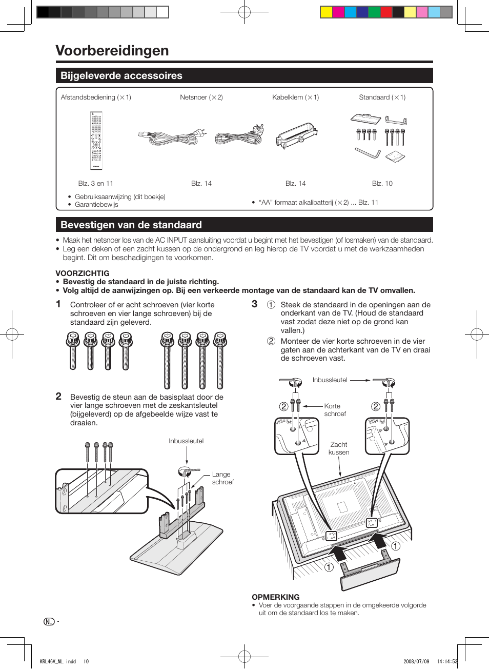Voorbereidingen, Bijgeleverde accessoires, Bevestigen van de standaard | Pioneer KRL-46V User Manual | Page 204 / 338