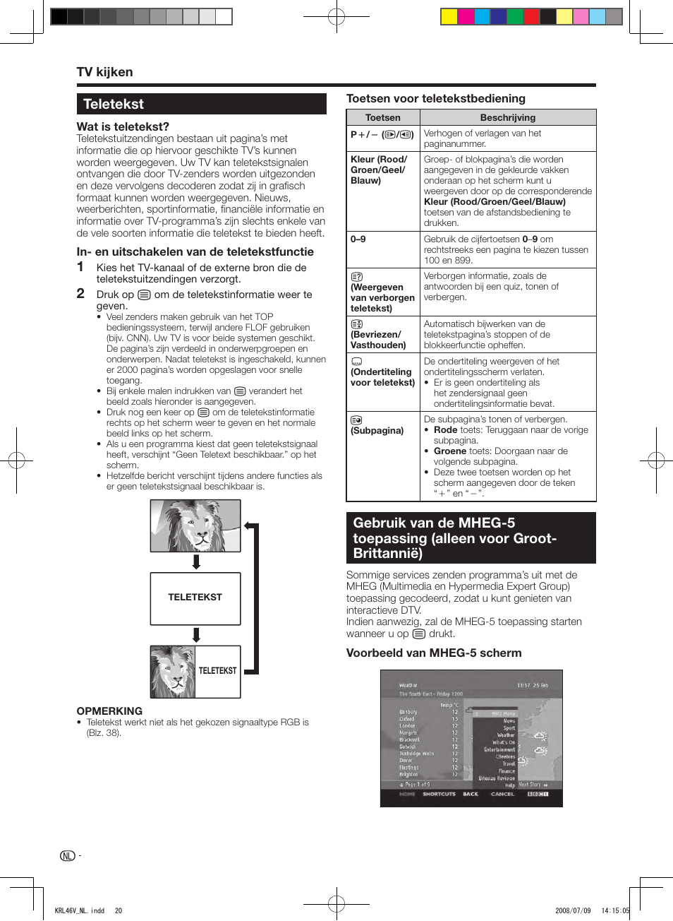 Teletekst, Gebruik van de mheg-5 toepassing, Alleen voor groot-brittannië) | Tv.kijken | Pioneer KRL-46V User Manual | Page 214 / 338