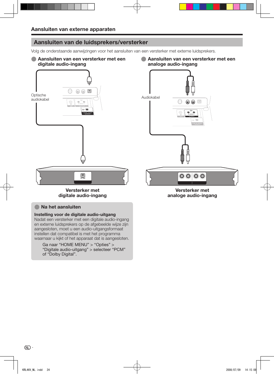 Aansluiten van de luidsprekers/versterker, Aansluiten.van.de.luidsprekers/versterker, Aansluiten.van.externe.apparaten | Pioneer KRL-46V User Manual | Page 218 / 338