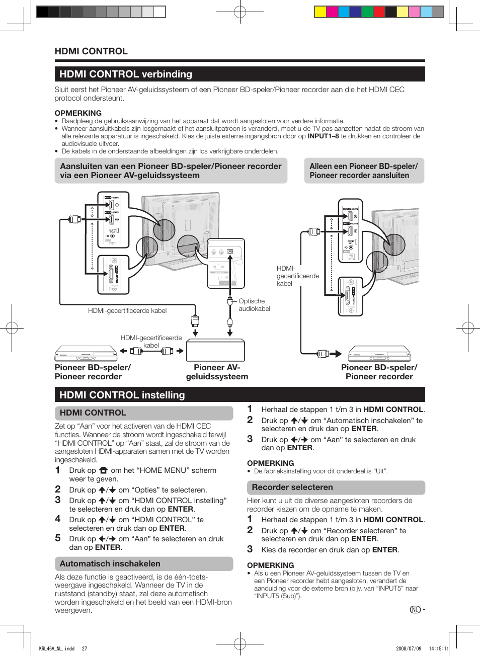 Hdmi control verbinding, Hdmi control instelling, Hdmi.control.verbinding | Pioneer KRL-46V User Manual | Page 221 / 338