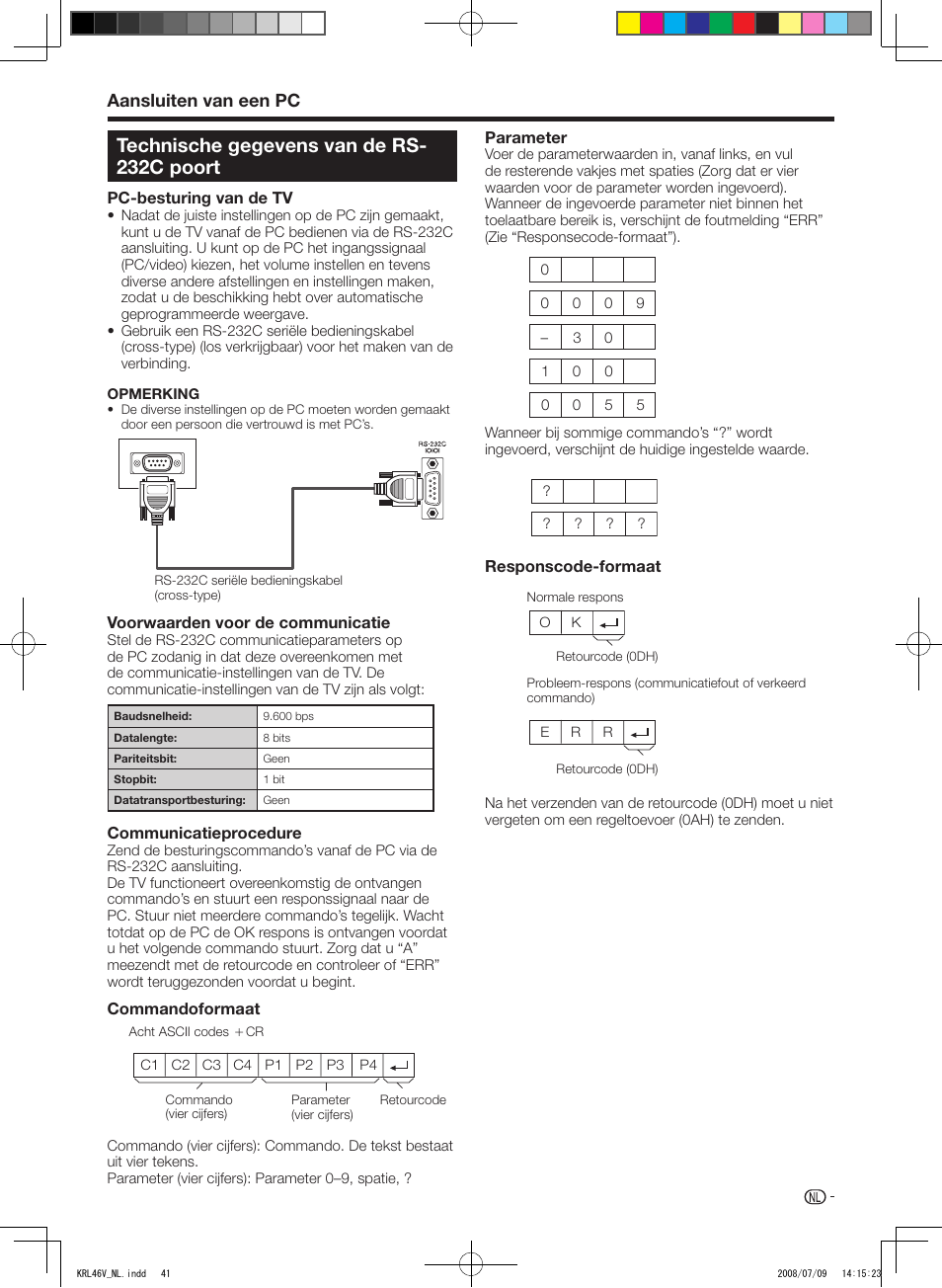 Technische gegevens van de rs-232c poort, Technische.gegevens.van.de.rs- 232c.poort, Aansluiten.van.een.pc | Pioneer KRL-46V User Manual | Page 235 / 338