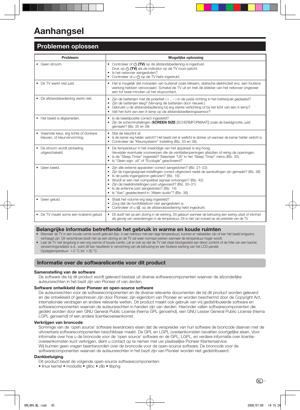 Aanhangsel, Problemen oplossen, Problemen.oplossen | Pioneer KRL-46V User Manual | Page 237 / 338