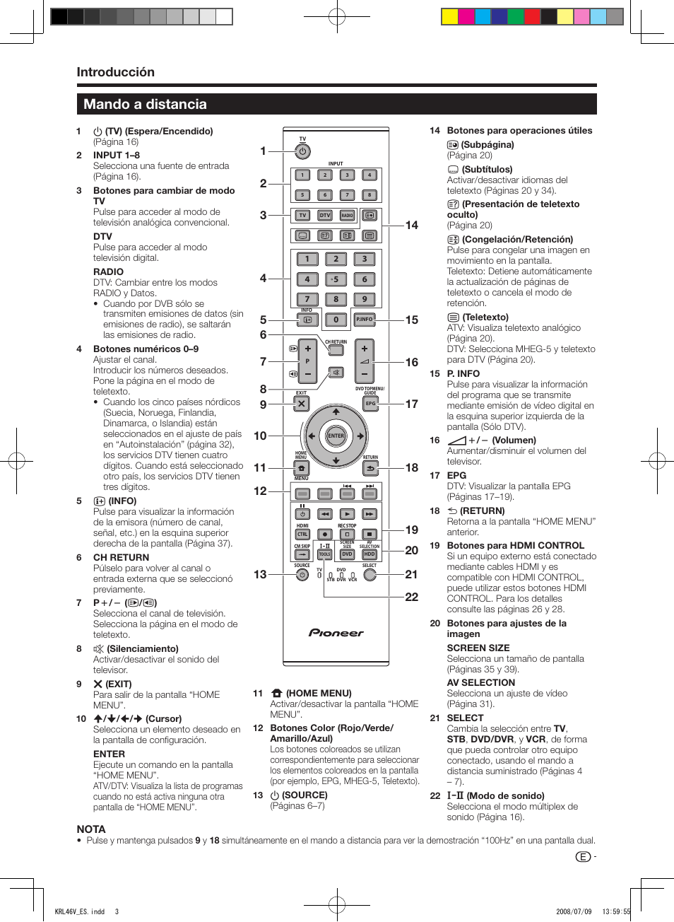 Mando a distancia, Introducción | Pioneer KRL-46V User Manual | Page 245 / 338