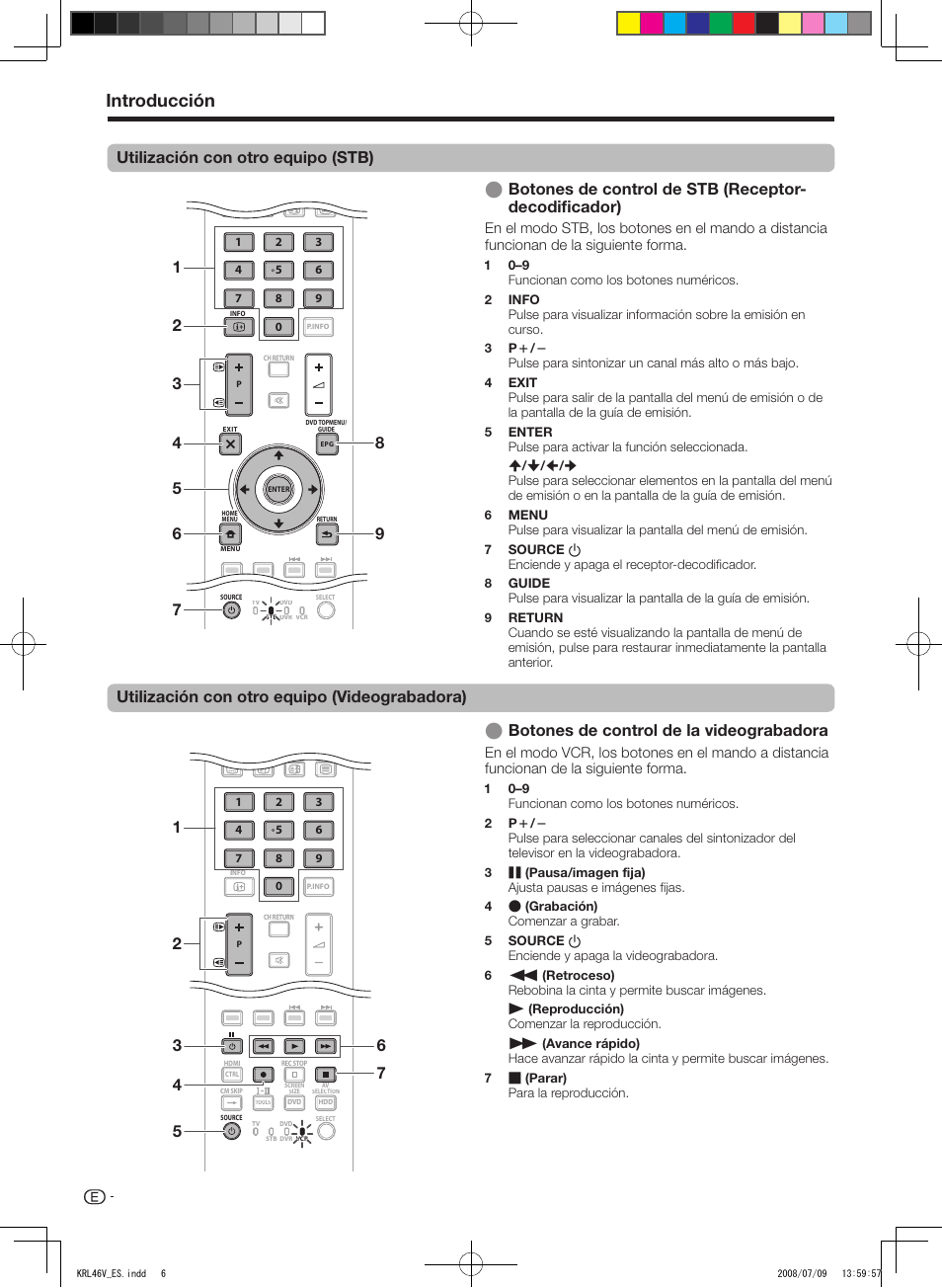 Introducción, Botones de control de la videograbadora | Pioneer KRL-46V User Manual | Page 248 / 338