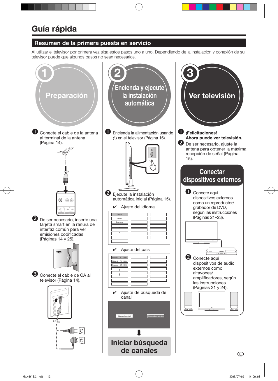 Guía rápida, Resumen de la primera puesta en servicio, Iniciar búsqueda de canales | Pioneer KRL-46V User Manual | Page 255 / 338