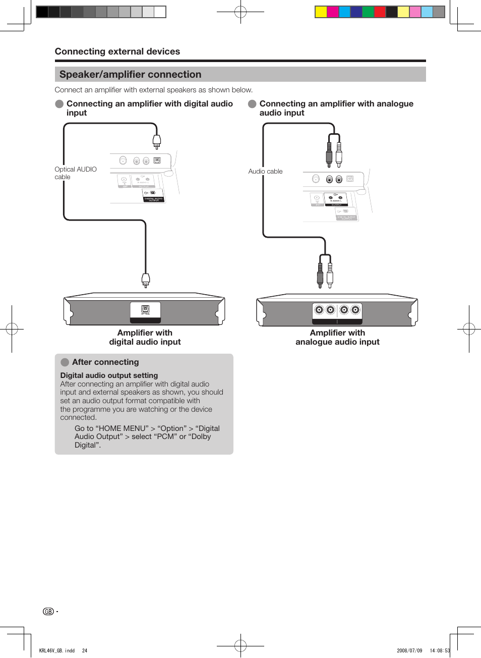 Speaker/amplifier connection, Connecting external devices | Pioneer KRL-46V User Manual | Page 26 / 338