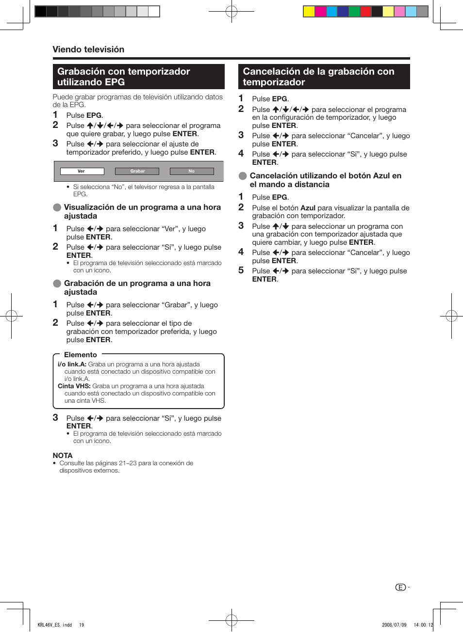 Grabación con temporizador utilizando epg, Cancelación de la grabación con temporizador | Pioneer KRL-46V User Manual | Page 261 / 338