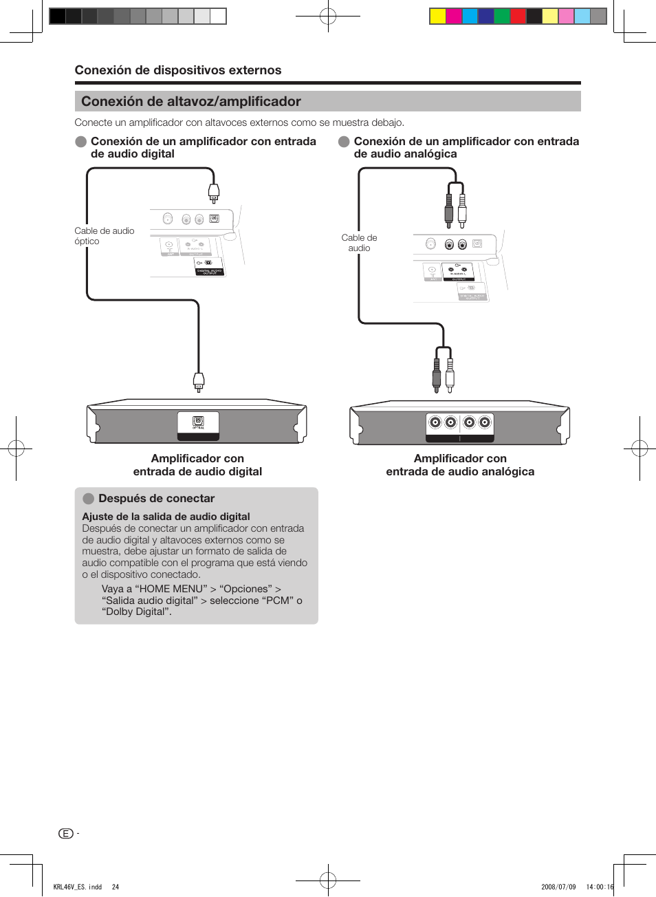 Conexión de altavoz/amplificador, Conexión de dispositivos externos | Pioneer KRL-46V User Manual | Page 266 / 338