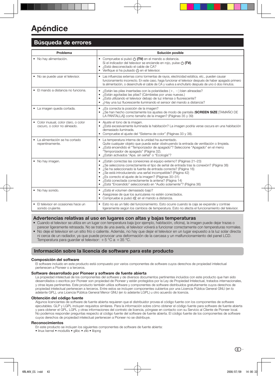 Apéndice, Búsqueda de errores | Pioneer KRL-46V User Manual | Page 285 / 338