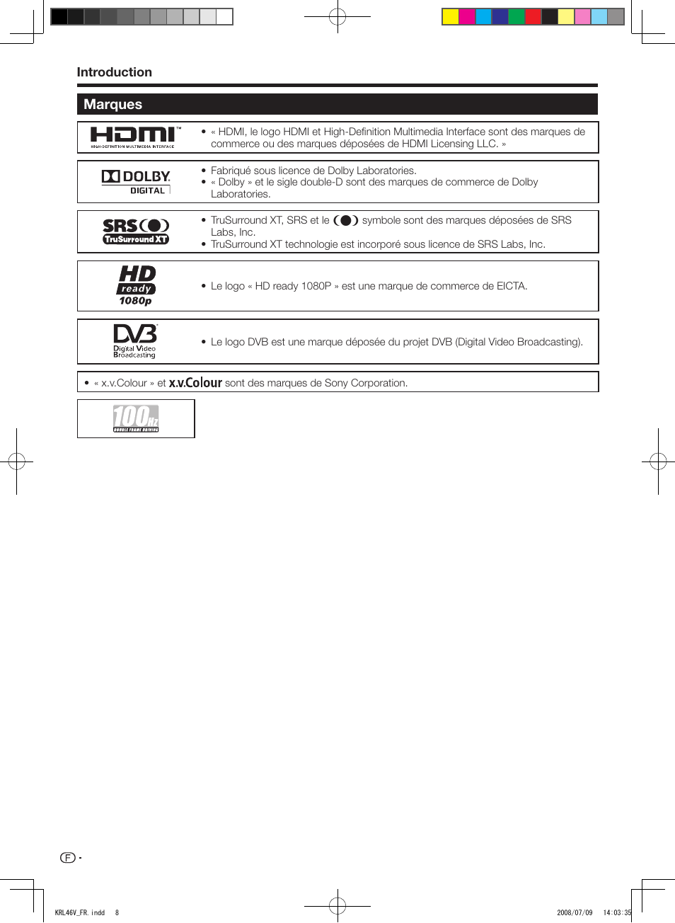 Marques, Introduction | Pioneer KRL-46V User Manual | Page 58 / 338