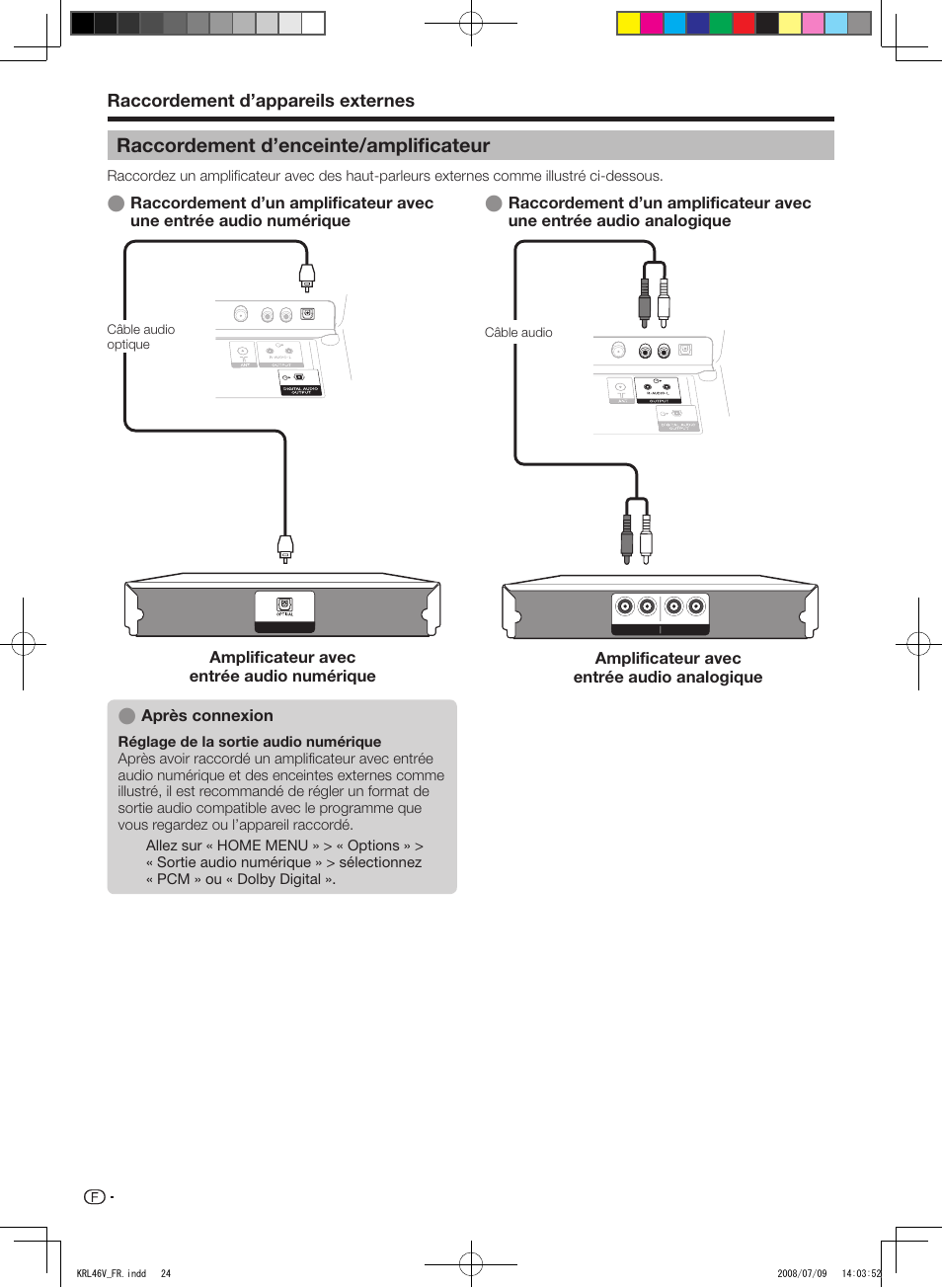 Raccordement d’enceinte/amplificateur, Raccordement d’appareils externes | Pioneer KRL-46V User Manual | Page 74 / 338