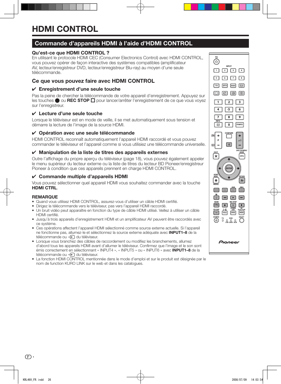 Hdmi control, Commande d’appareils hdmi à l’aide d’hdmi, Control | Commande d’appareils hdmi à l’aide d’hdmi control, Ce que vous pouvez faire avec hdmi control, Qu’est-ce que hdmi control, Enregistrement d’une seule touche, Lecture d’une seule touche, Opération avec une seule télécommande, Commande multiple d’appareils hdmi | Pioneer KRL-46V User Manual | Page 76 / 338