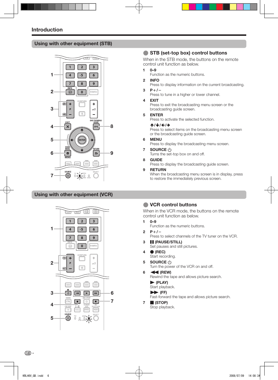 Introduction, Using with other equipment (stb), Vcr control buttons | Pioneer KRL-46V User Manual | Page 8 / 338