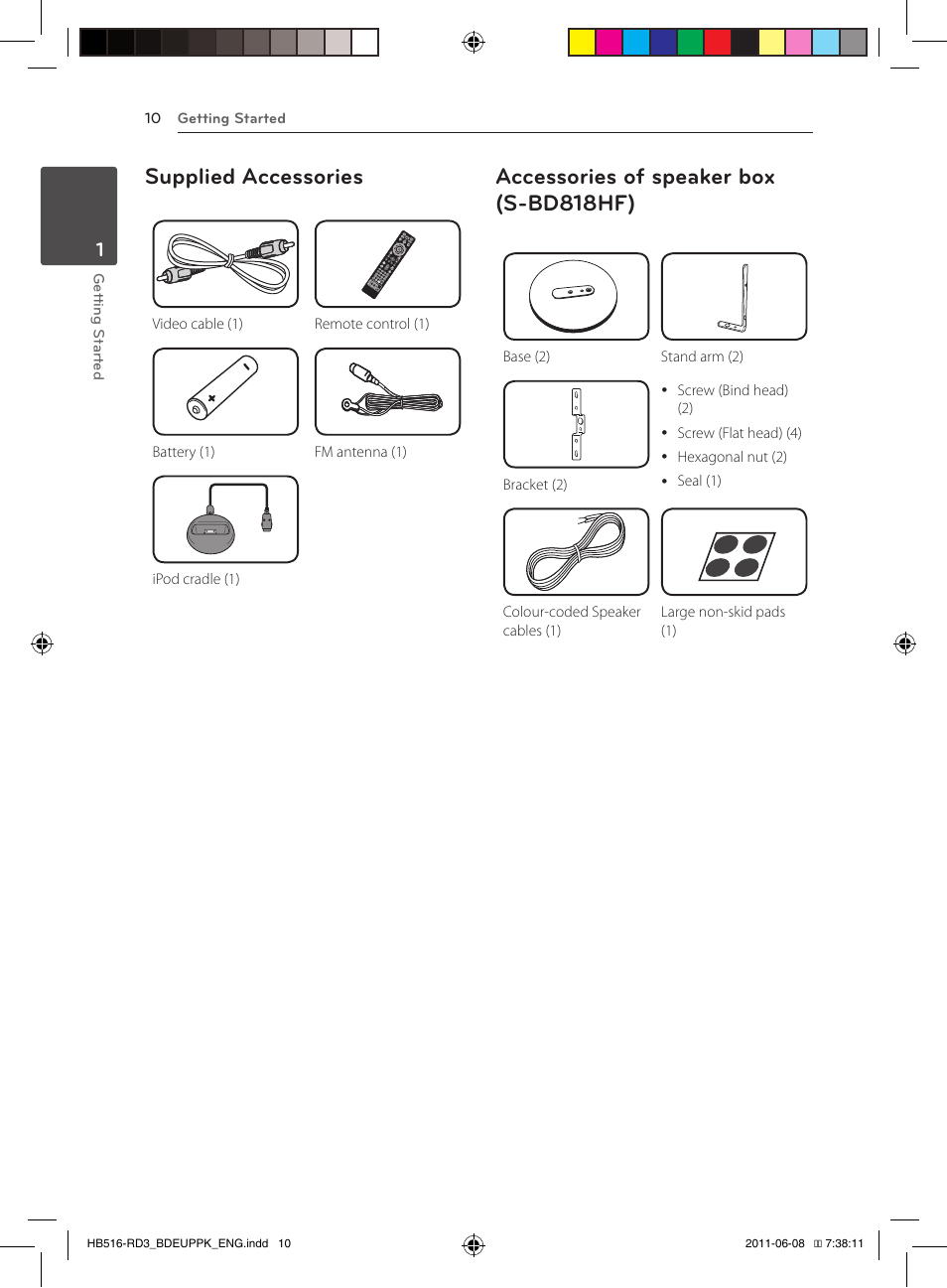 S-bd818hf), Supplied accessories, Accessories of speaker box (s-bd818hf) | Pioneer BCS-HF818 User Manual | Page 10 / 424