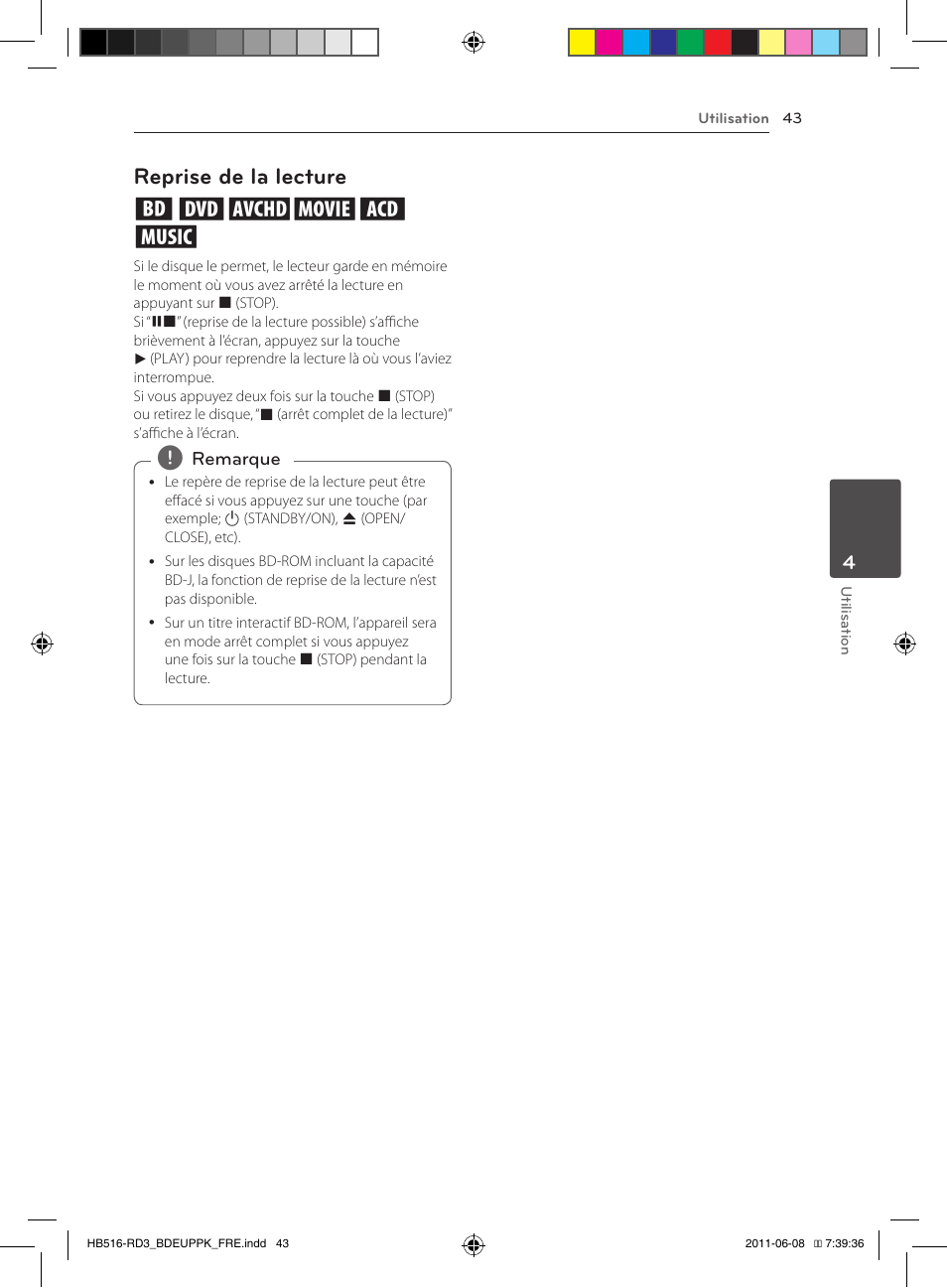 43 – reprise de la lecture, Reprise de la lecture eroyt, u | Pioneer BCS-HF818 User Manual | Page 111 / 424