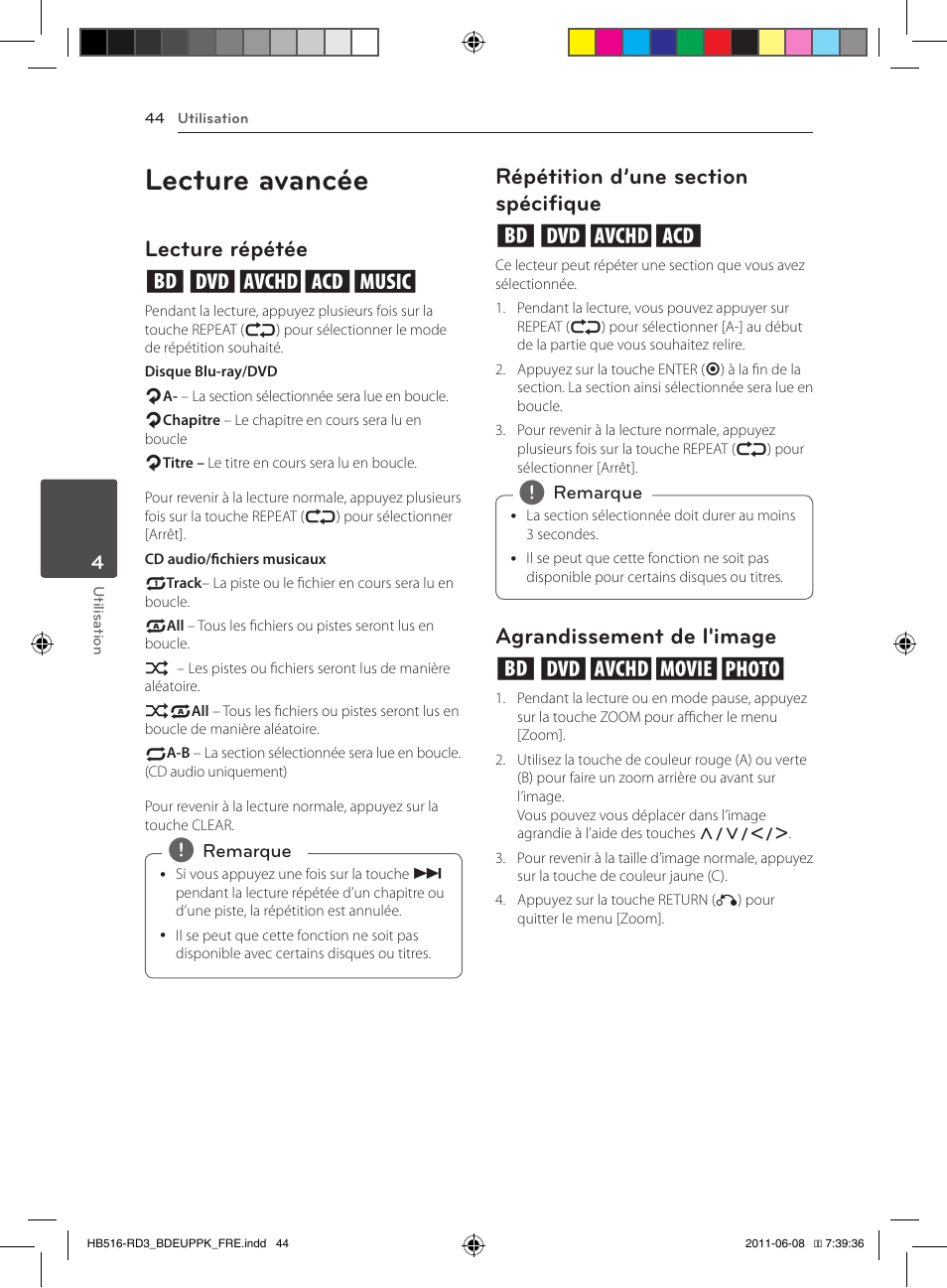 Lecture avancée, Lecture répétée erotu, Agrandissement de l'image eroyi | Pioneer BCS-HF818 User Manual | Page 112 / 424