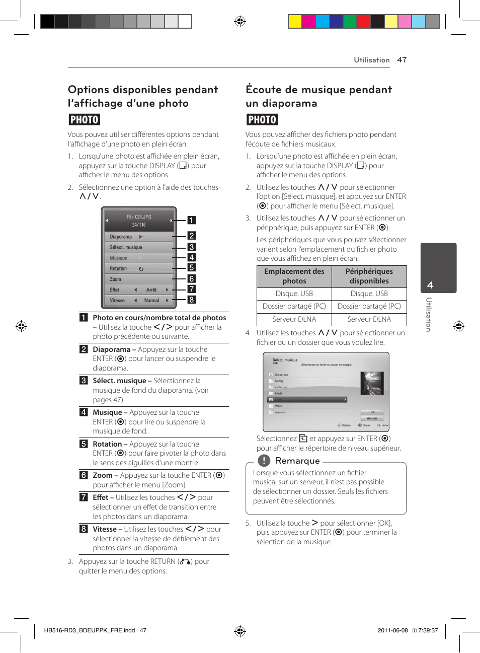 47 – options disponibles pendant, L’affichage d’une photo, 47 – écoute de musique pendant un | Diaporama, Écoute de musique pendant un diaporama i | Pioneer BCS-HF818 User Manual | Page 115 / 424