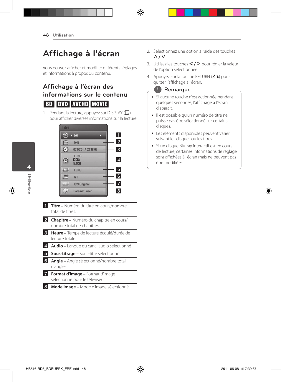 Sur le contenu, Affichage à l’écran | Pioneer BCS-HF818 User Manual | Page 116 / 424