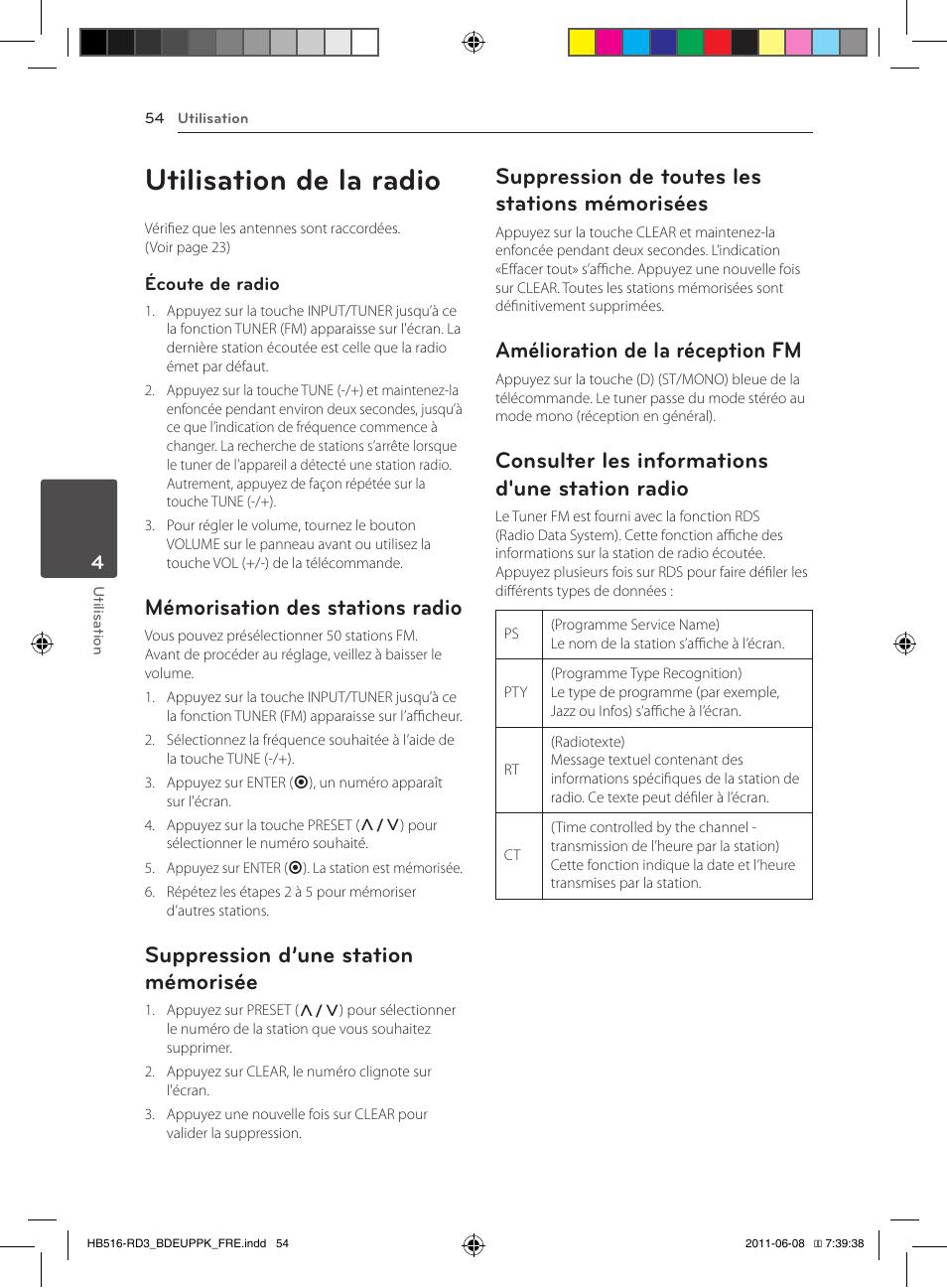 Mémorisées, Station radio, Utilisation de la radio | Mémorisation des stations radio, Suppression d’une station mémorisée, Suppression de toutes les stations mémorisées, Amélioration de la réception fm, Consulter les informations d'une station radio | Pioneer BCS-HF818 User Manual | Page 122 / 424