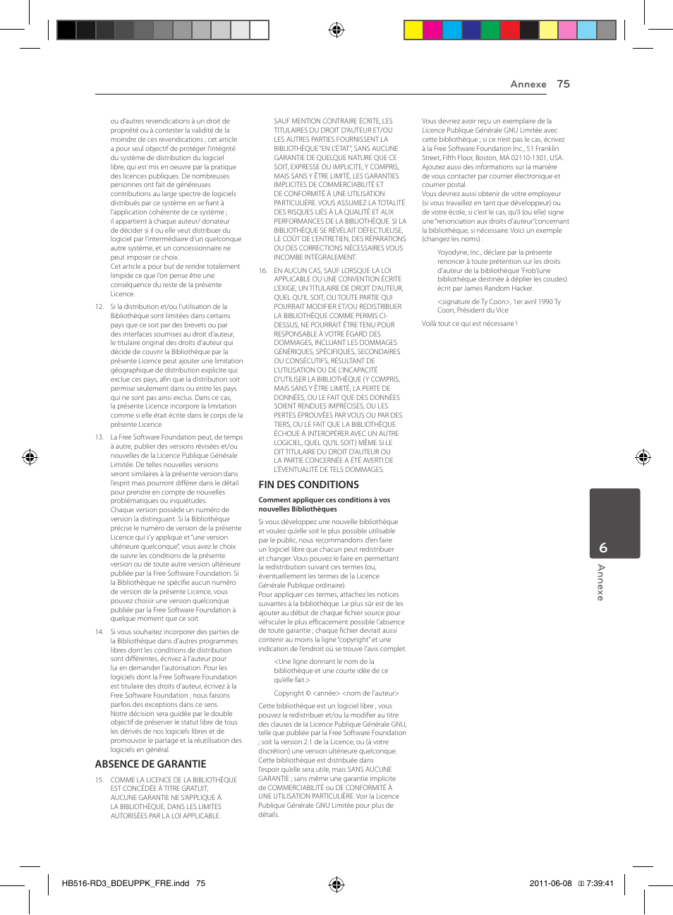 Annexe 75 annex e, Absence de garantie, Fin des conditions | Pioneer BCS-HF818 User Manual | Page 143 / 424