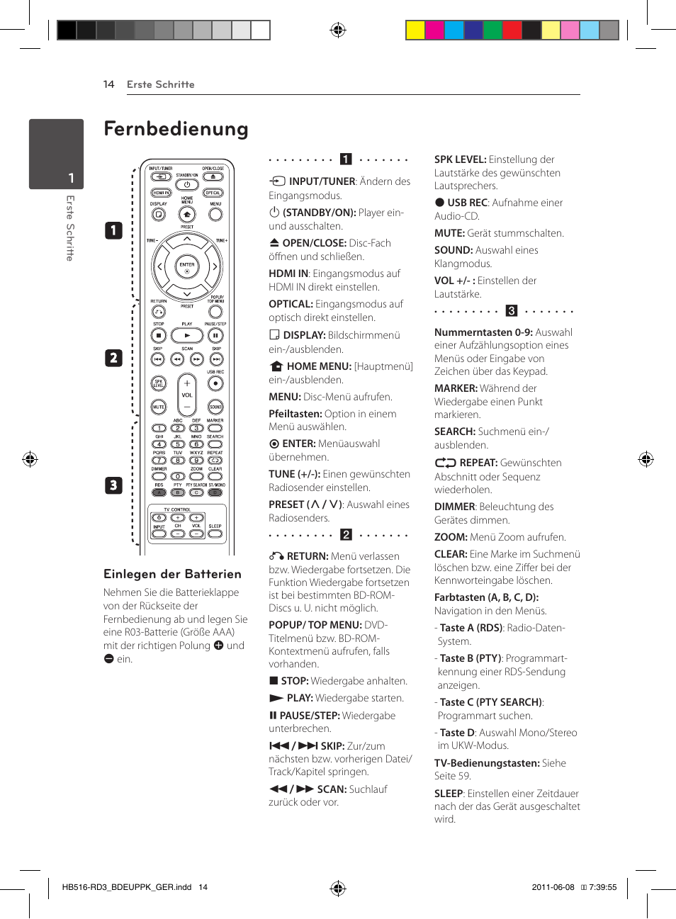 Fernbedienung, Einlegen der batterien | Pioneer BCS-HF818 User Manual | Page 156 / 424