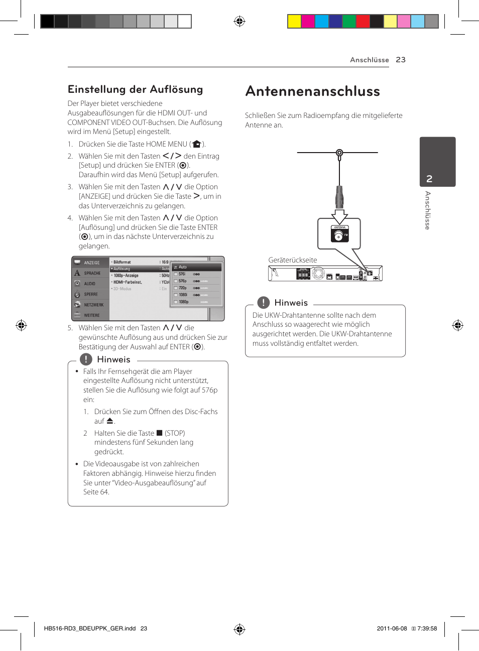 Antennenanschluss, Einstellung der auflösung | Pioneer BCS-HF818 User Manual | Page 165 / 424