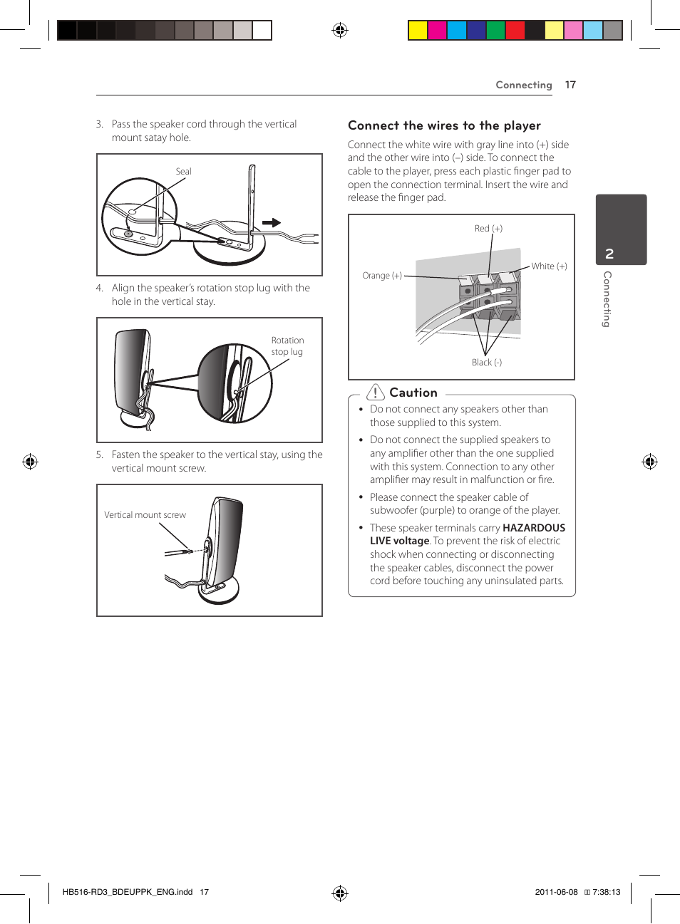 Connect the wires to the player, Caution | Pioneer BCS-HF818 User Manual | Page 17 / 424
