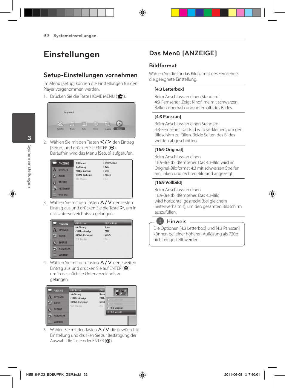 Einstellungen, Setup-einstellungen vornehmen, Das menü [anzeige | Pioneer BCS-HF818 User Manual | Page 174 / 424