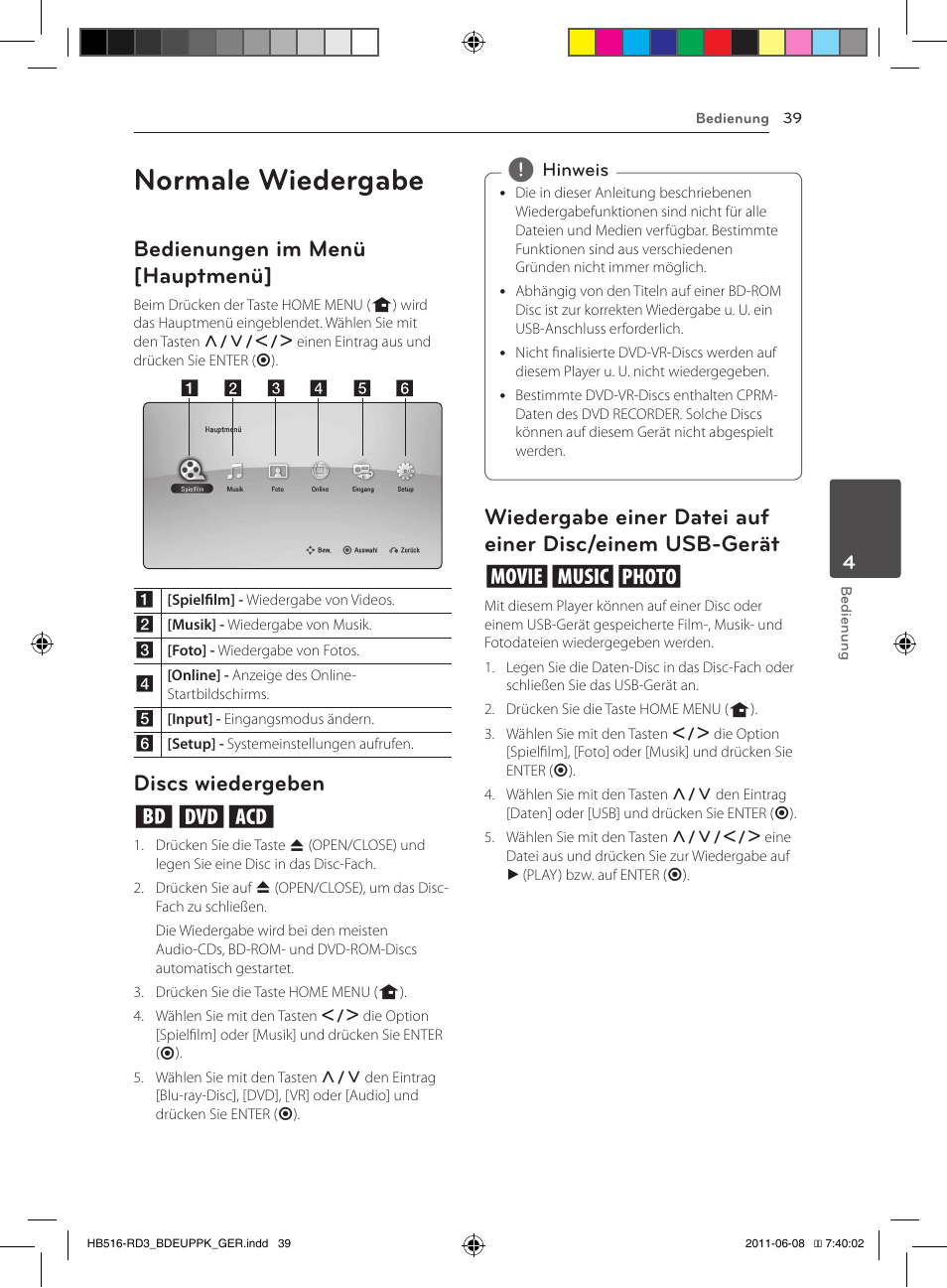 Disc/einem usb-gerät, Normale wiedergabe, Bedienungen im menü [hauptmenü | Discs wiedergeben ert | Pioneer BCS-HF818 User Manual | Page 181 / 424