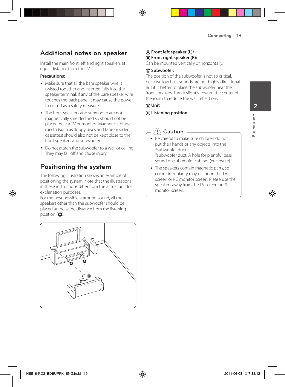 Positioning the system, Caution | Pioneer BCS-HF818 User Manual | Page 19 / 424